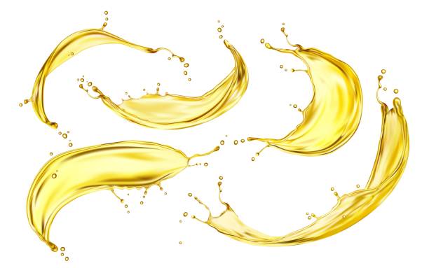 illustrazioni stock, clip art, cartoni animati e icone di tendenza di schizzi di birra, olio o succo di frutta gialli con gocce d'oro - cooking oil drop honey beer