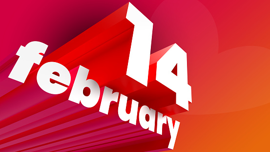 3D letters. Valentine's day. 14 february date sign. Clean empty pink and peach color backround.
