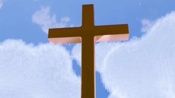 istock wooden cross against a backdrop of fluffy white clouds 1957923352
