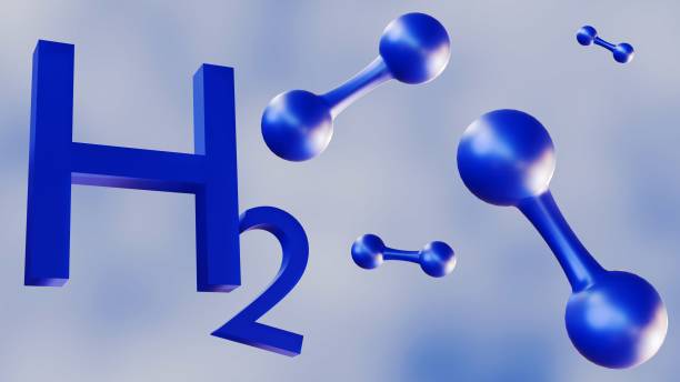 3d rendering of blue hydrogen molecules - hydrogen bonding foto e immagini stock