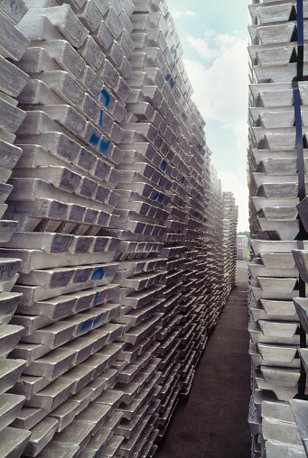 Stacked aluminum ingots