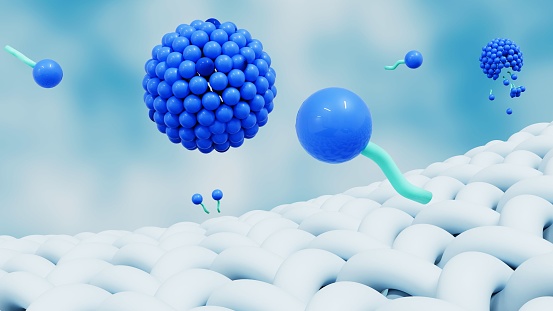 3d rendering of the soap molecules form structures called micelles. it forms an emulsion in water and helps in dissolving the dirt when we wash our clothes.