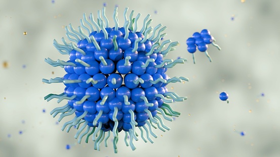 3d rendering of reverse micelles are used for the selective separation and purification of biomolecules, and for the synthesis of nanoparticles.