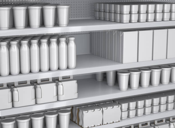 istock Store shelves with blank dairy products 1957928244