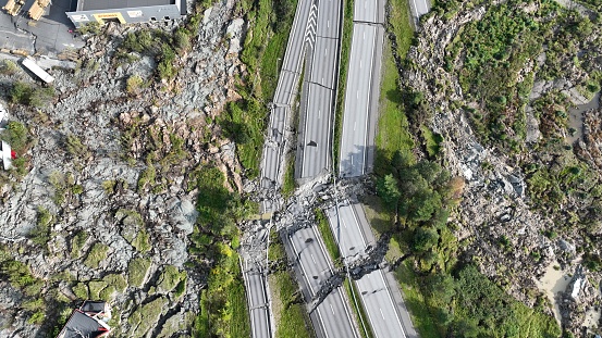 Landslide in Stenungsund Sweden created totally mess on highway E6.