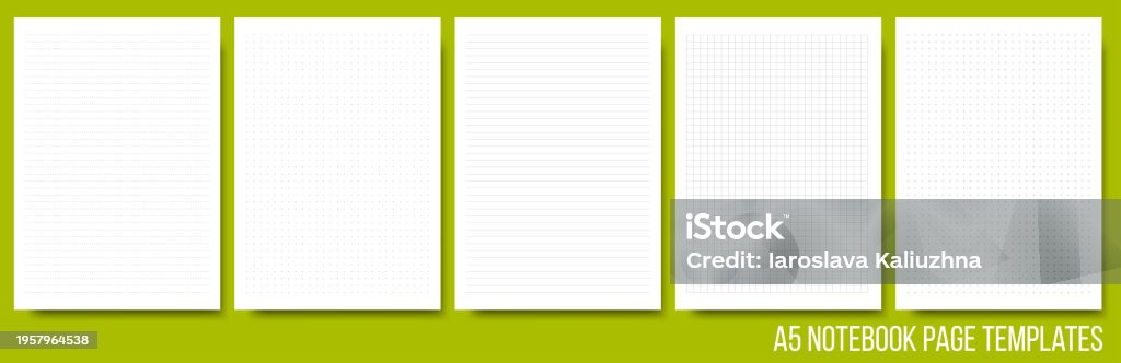 Notepad Page Layouts Set In Lined Squared Dotted Cross Pattern Note ...