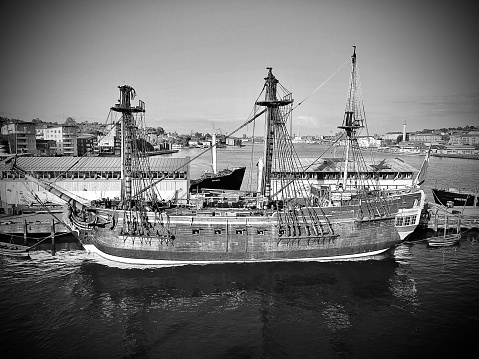 Tallship Gothenburg arriving to city Gothenburg, saluting to the city
