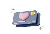 3D render, Minimal cute credit card for payment with hear icon  isolated on background, give heart, icon element for social media and mock up, love concept.