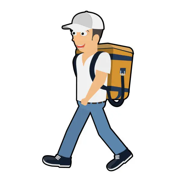 Vector illustration of Delivery man with a bag. Courier carries a bag