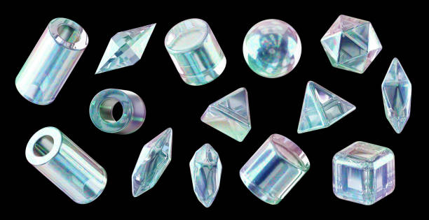 istock Crystal flakes geometry shape set isolated on black background 3d rendering without AI generated 1958039351