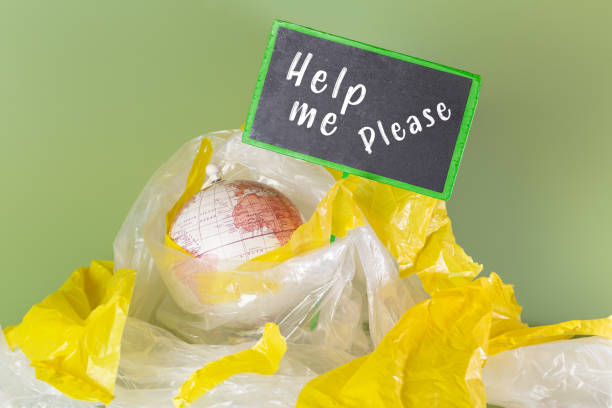 At the recycling factory, senior male worker separates and packing the material for recycling