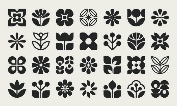 Vector illustration of Graphic Flower and Leaves Icons