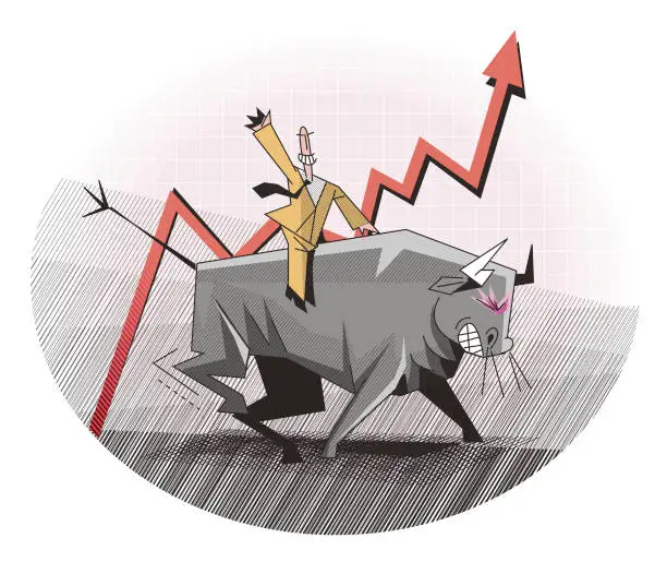Vector illustration of investor riding bull
