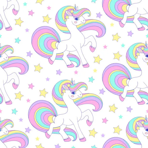 Vector illustration of Seamless pattern with rainbow unicorns. Vector illustration
