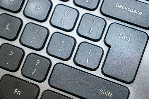 Closeup shot of a black laptop keyboard in use.