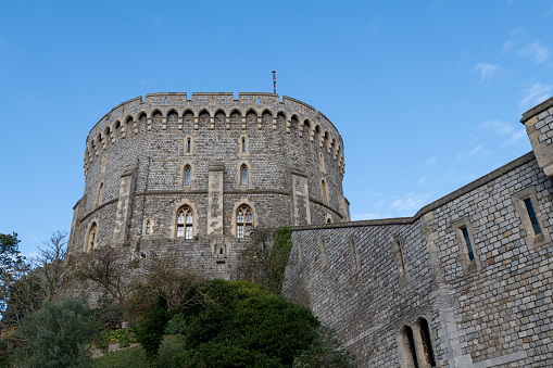 Windsor.Berkshire.United Kingdom.December 2nd 2022.The round tower at Windsor castle in Berkshire