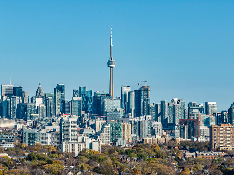 Toronto Canada - Nov. 12, 2023: CN Tower and Toronto Downtown cityscape, Canada.