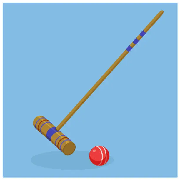 Vector illustration of Croquet Mallet and Ball, game, vector illustration