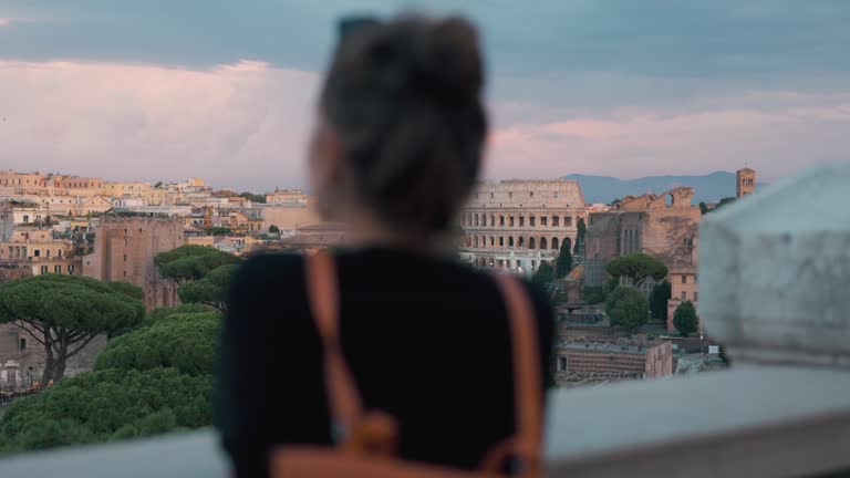 Tourist woman sight from the Altare della Patria in Rome