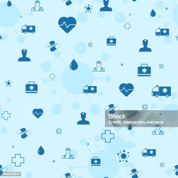 Medical Illustration Pattern With Elements For Doctor On Blue ...