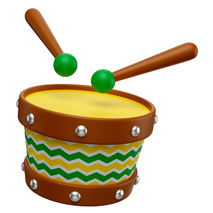3d Render Illustration Brazilian Drump with Wooden Drumsticks