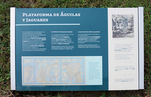 Explanatory poster of the Platform of Eagles and Jaguars in Chichen Itza.