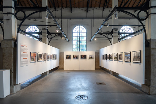 Padua, Veneto, Italy - Jun 22nd, 2023: View of an exhibition at International Month of Photojournalism (IMP Festival), at Cattedrale ex Macello Cultural Center