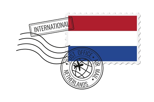 Netherlands postage stamp. Postcard vector illustration with Netherlands national flag isolated on white background.