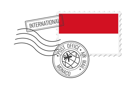 Monaco postage stamp. Postcard vector illustration with Monaco national flag isolated on white background.
