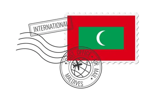 Vector illustration of Maldives postage stamp. Postcard vector illustration with Maldives national flag isolated on white background.