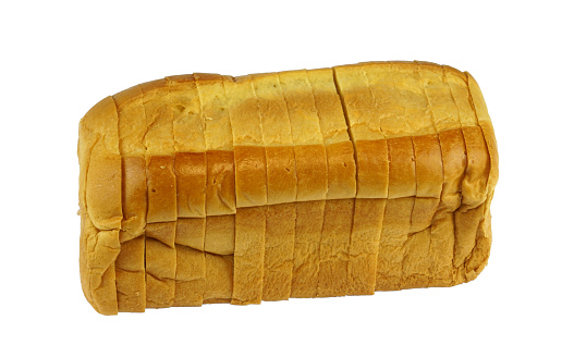 close up on sliced french bread isolated on white background