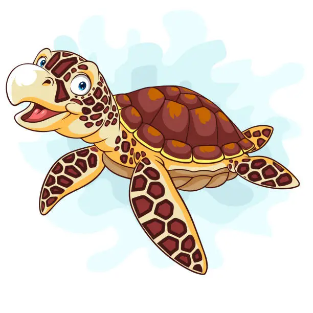 Vector illustration of Cartoon sea turtle on white background