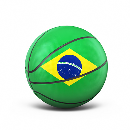 3d Render Brazil Flag Basketball Ball, object + shadow clipping path