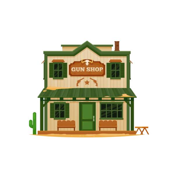 istock Western Wild West town cowboy gun shop building 1958441123