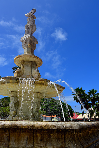 Nouméa, South Province, New Caledonia: Place des Cocotiers (Coconut Trees Square)  is the heart of the city, used for of meetings, leisure and festive events. It is point 0 for road distance measurements in New Caledonia. Céleste fountain was inaugurated in 1894. Place de la Marne.