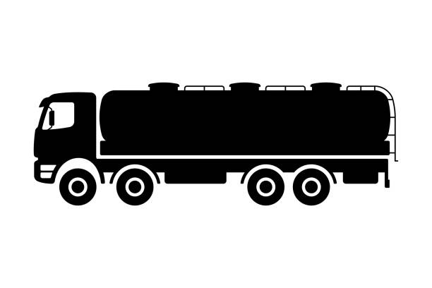 truck tank icon. black silhouette. side view. vector simple flat graphic illustration. isolated object on a white background. isolate. - truck fuel tanker semi truck milk tanker stock-grafiken, -clipart, -cartoons und -symbole