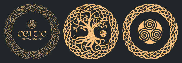 illustrations, cliparts, dessins animés et icônes de arbre de vie celtique, imprimé tribal, noeuds tressés. - celtic culture frame circle tied knot