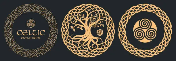 Vector illustration of Celtic tree of life, tribal print, braided knots.