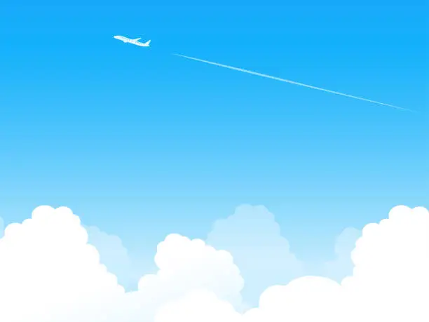 Vector illustration of Summer sky and contrail frame background