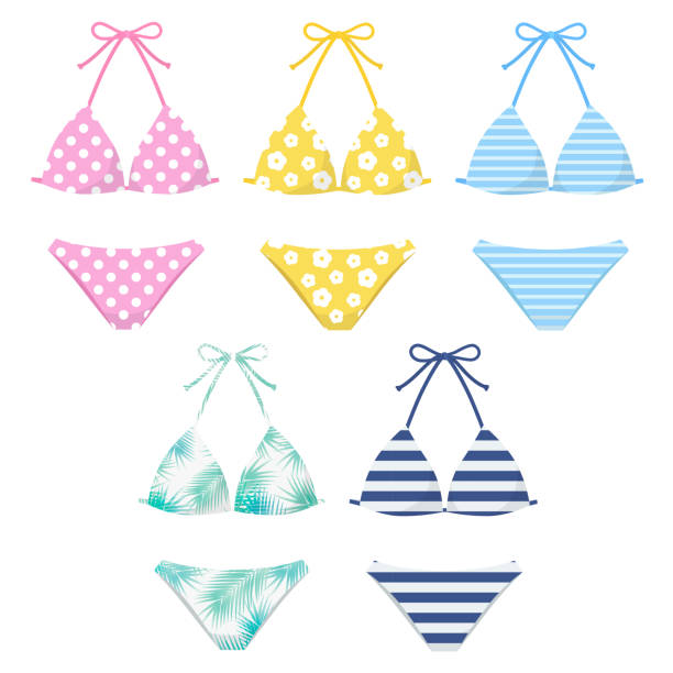 women's swimwear set women's swimwear set polka dot bathing suit stock illustrations