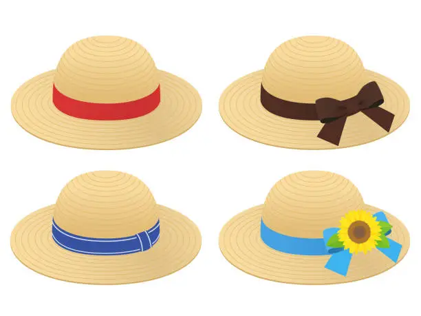 Vector illustration of set of straw hats