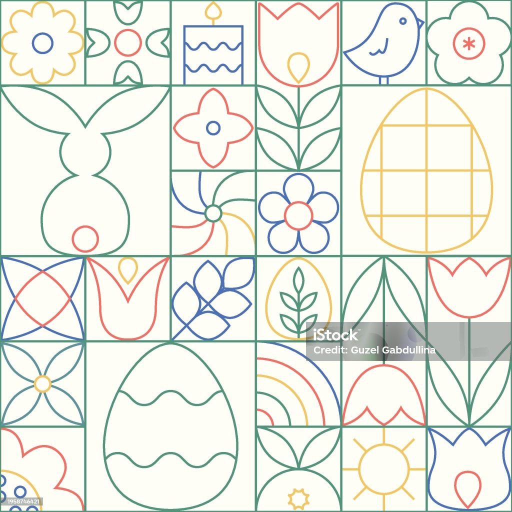 Patterned Line Easter Abstract Line Easter Geometric Seamless Pattern Outline Simple Vector ...