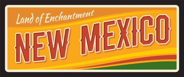 New mexico US state retro travel plate, old plaque, vintage vector banner. Vector touristic landmark plaque of Santa Fe capital. Sign for travel destination. Retro board, postcard, antique signboard