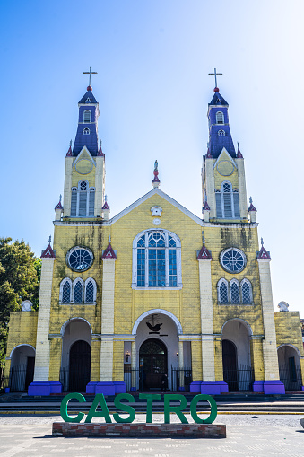 Castro Chile - October 22 2023: Historic Church Iglesia De San Francisco in Castro Chile on Chiloe Island