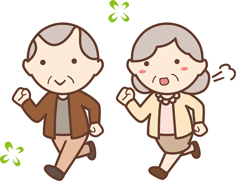 Illustration of running grandparents.