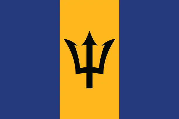 Vector illustration of Barbados flag. The official ratio. Flag icon. Standard color. Standard size. A rectangular flag. Computer illustration. Digital illustration. Vector illustration.