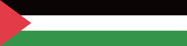 Vector illustration of Palestine flag. A long banner. Flag icon. Standard color. A rectangular flag. Computer illustration. Digital illustration. Vector illustration.