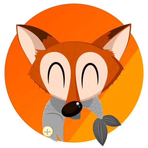 Vector illustration of Happy red Fox with a Big Catch - a dead fish as its prey - head only
