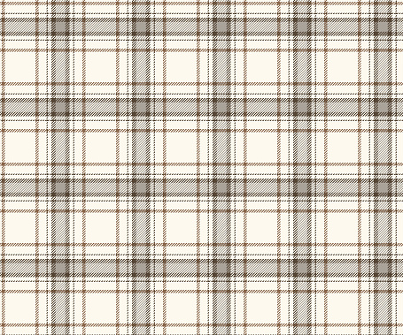 Plaid fabric pattern in cream, black, brown, seamless background for textiles, clothing design, sewing, skirts, pants or decoration. Vector illustration.