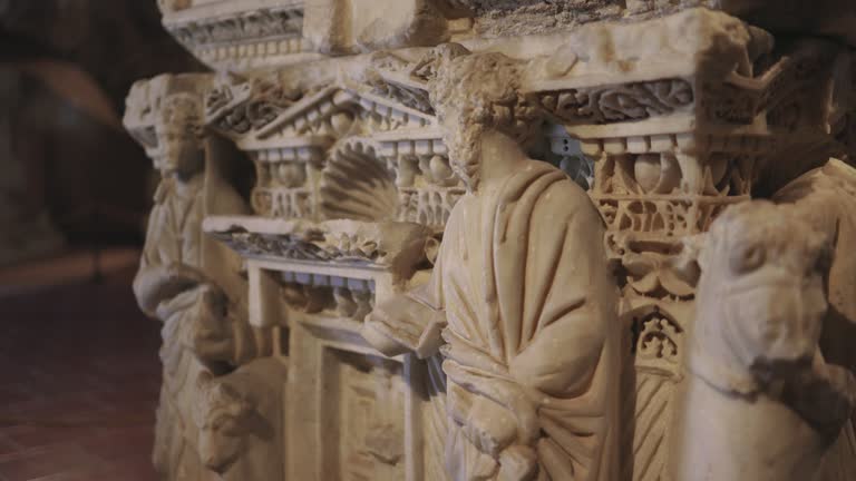 Some stone reliefs and historical statues in ancient city of Hierapolis